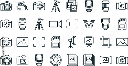 Cuadro en lienzo Photography and videography line icon collection featuring camera lens drone lig