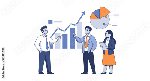 Business people discussing data charts.