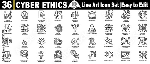 Tableau sur toile Cyber ethics line art icon set. easy to edit and use elements.