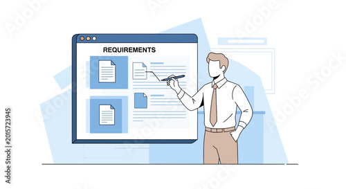 Business man presenting project requirements on a digital screen