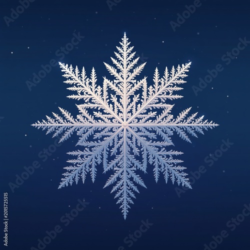 Intricate White and Blue Snowflake Illustration on a Dark Winter Night Background