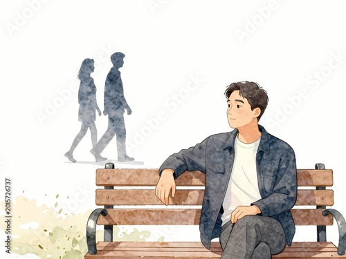 A pensive person observing a couple or reflecting on life and love, symbolizing nostalgia, solitude, and choosing a partner.