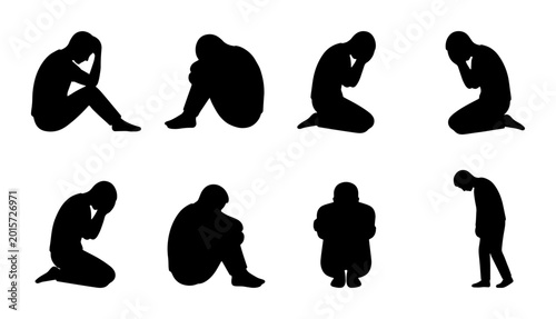 Schilderij op canvas Silhouette Figures, Sadness and Despair, Emotional Distress, Mental Health Crisi