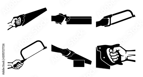Bild auf Leinwand Hand Saw and Hacksaw Icons, Vector Set: Construction, DIY, Woodworking Tools, Ma
