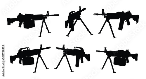Photos Machine gun silhouettes with bipods vector illustration on white background