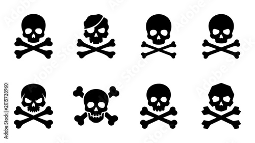 Photos Skull and Crossbones Vector Icons Set: Pirate Symbols, Danger Warnings, Hallowee