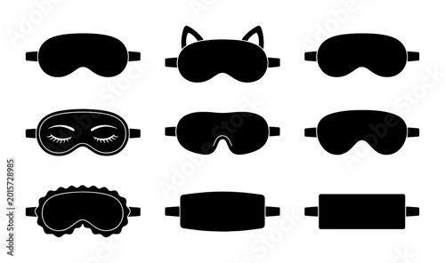 Obraz na płótnie Diverse Sleep Masks Collection, 9 Black Vector Icons for Rest and Relaxation, Ey
