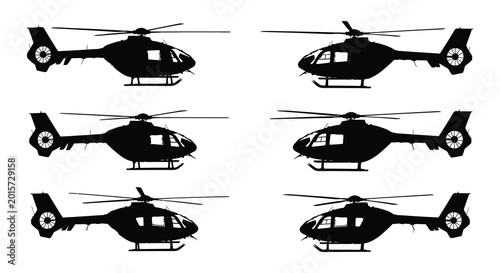 Helicopter silhouettes black vector illustrations on a white background