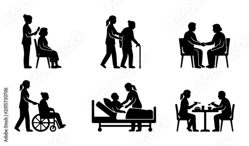 Canvas-taulu Senior Care Icons Set, Elderly Assistance Graphics, Medical Support Illustration