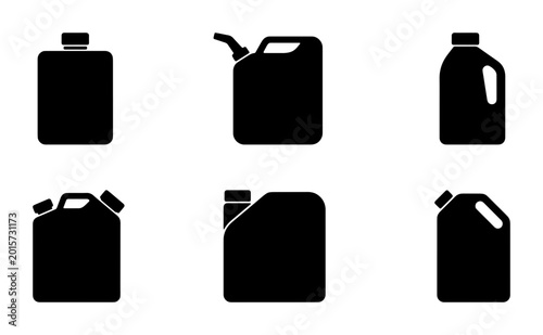 Fotografía Fuel Can Icons, Jerry Can Silhouettes, Liquid Container Vector Set, Gas Can Grap