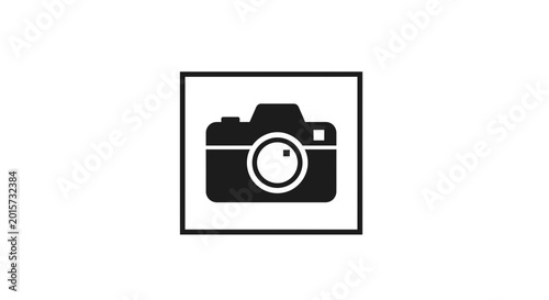Vászonkép Minimalist black camera icon in a square frame on white background
