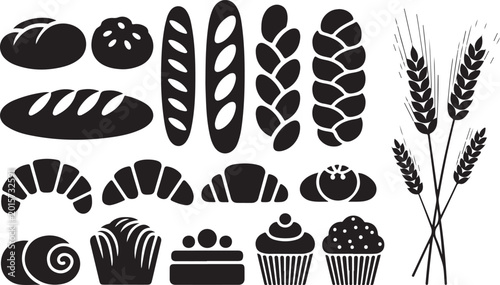 Foto Black and white bakery food icons set