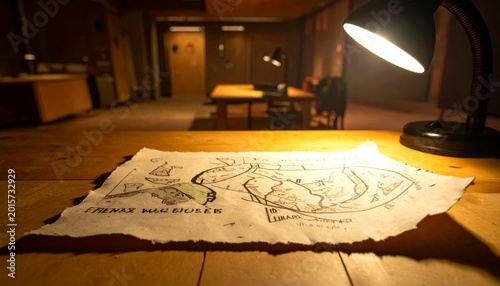 Hand Drawn Escape Route Map on Torn Paper