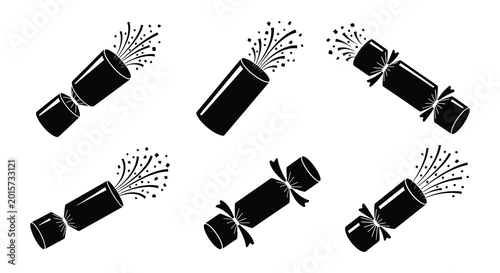 Bild auf Leinwand Party popper silhouettes with confetti black vector illustration on white