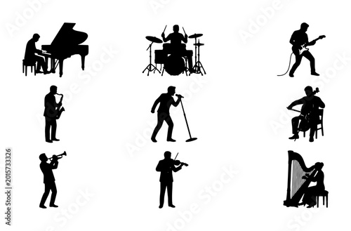 Canvas Print Musician Silhouettes Collection: Diverse Instruments and Performers, Vector Set