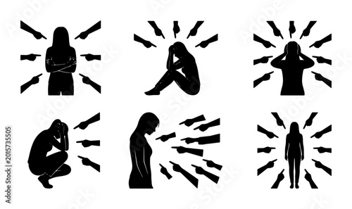 Quadro em tela Silhouette Icons of Social Bullying and Harassment, Accusation and Judgment, Men