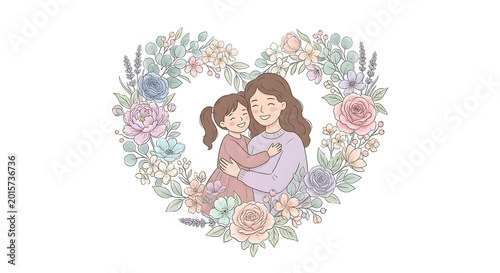 Cute Mom and Daughter Flat Vector Illustration