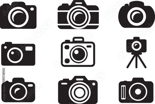 Bild auf Leinwand Nine different camera icons in black and white