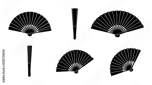 Photos Black Folding Fans, Traditional Japanese Handheld Accessories, Elegant Asian Cul