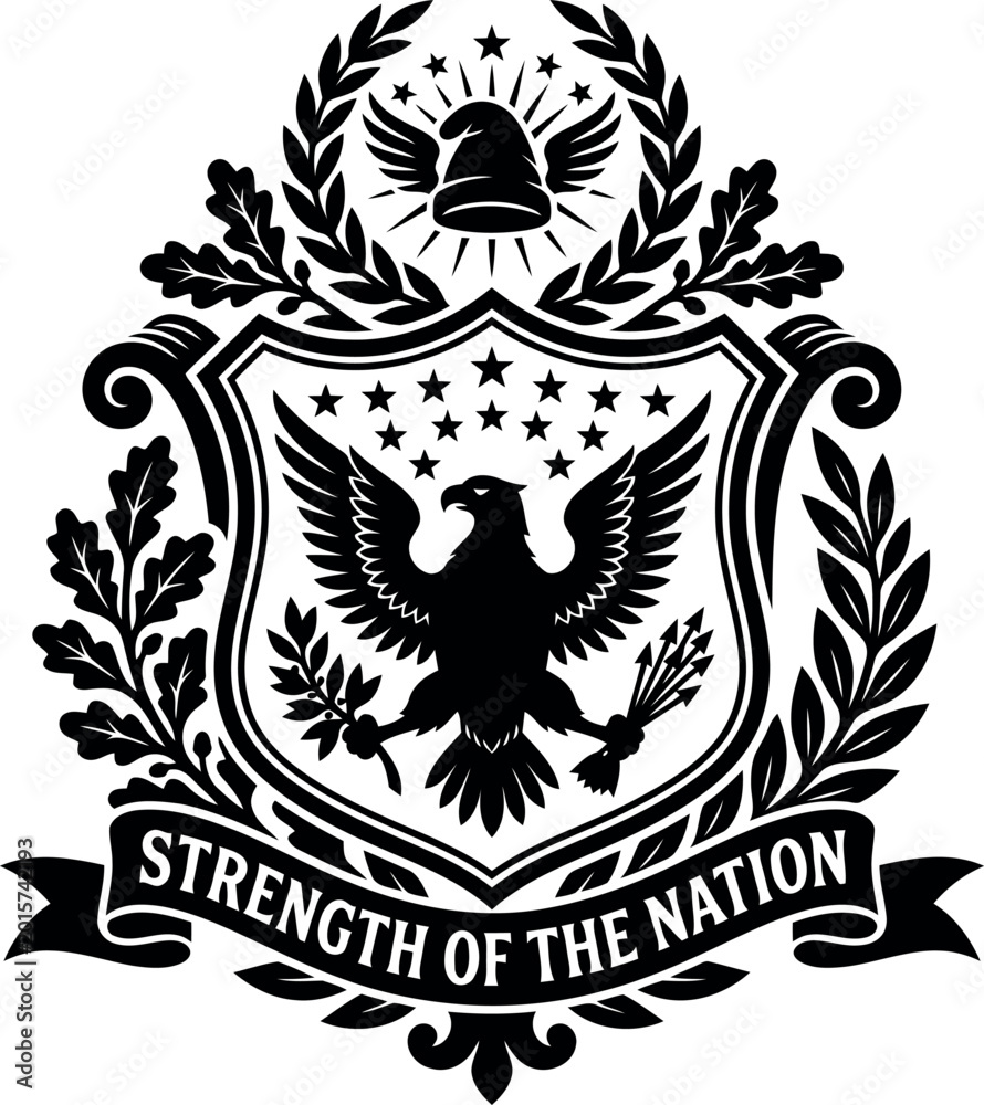 Fototapeta premium Detailed vintage emblem featuring an eagle and laurel wreath design isolated illustration