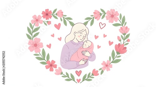 Mother Holding Baby Minimal Flat Vector Illustration