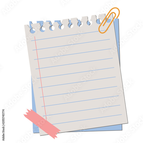 Cute Sticky Notes and Torn Paper Illustration with Paperclips