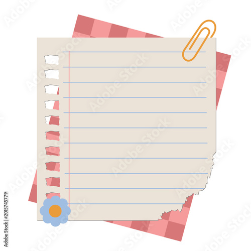 Cute Sticky Notes and Torn Paper Illustration with Paperclips