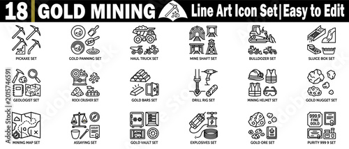 Photos Gold mining line icon bundles for geological research and extraction