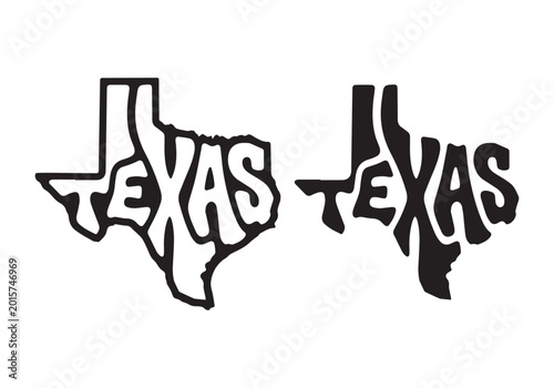 Cuadro en lienzo Bold TEXAS typography inside iconic state outline