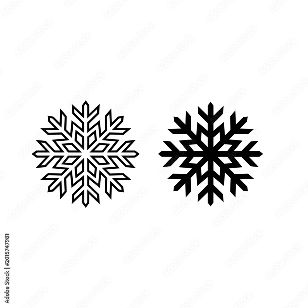 Fototapeta premium Snowflake icon set, outline and solid, white background, vector illustration