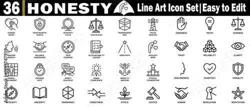 Foto Honesty line art icon set, easy to edit, integrity, and ethical values
