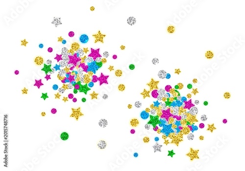 Colorful geometric shapes cluster illustration with stars and circles