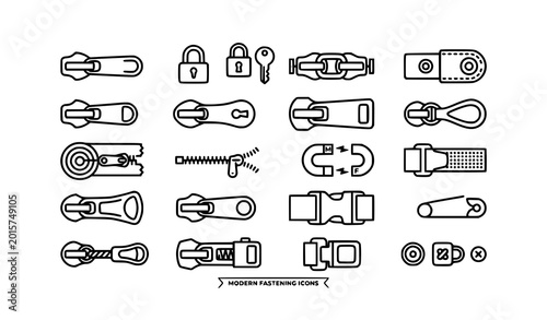 Bild auf Leinwand Modern zipper lock and pull tab icon pack vector illustration for fashion access