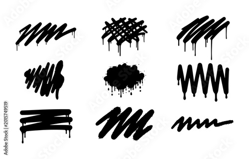 Schilderij op canvas Graffiti Drips, Spray Paint Splatters, Urban Art Elements, Black Ink Brush Strok