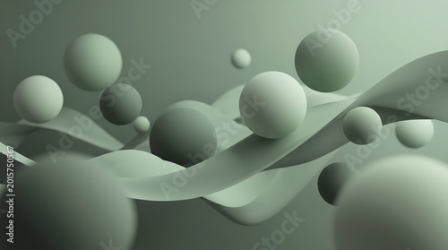Sage Green Abstract Waves & Floating 3D Spheres Virtual Background