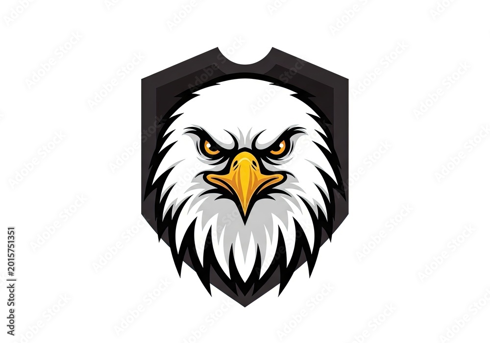 Fototapeta premium Fierce bald eagle mascot logo on dark shield background