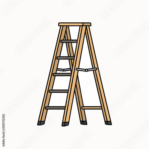 A simple, cartoon-style illustration of a wooden A-frame stepladder against a white background. It shows five steps on one side and three on the other, with visible hinges.