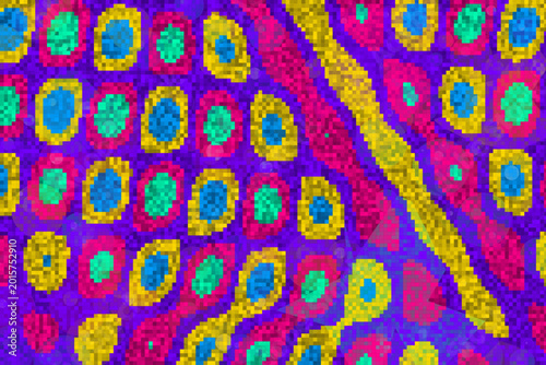 Abstract geometric pattern with vibrant colors and shapes, seamless digital backdrop for versatile design applications.