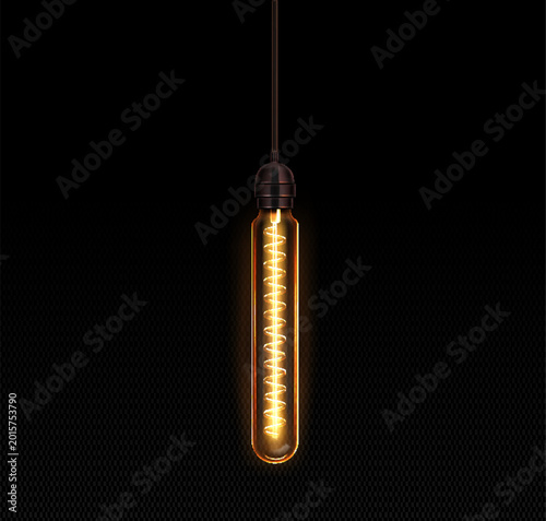 Cuadro en lienzo Edison light bulb vector illustration with glowing filament