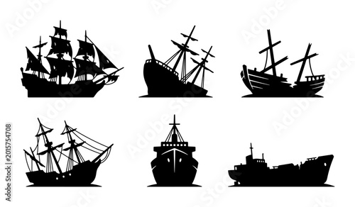 Foto Nautical Silhouette Collection: Vintage Sailing Ships, Wrecked Vessels, and Mode