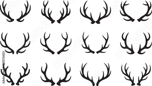 Obraz na płótnie Black deer antlers illustration collection