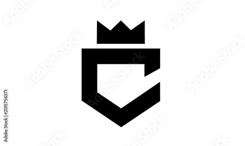 Foto Modern Black Geometric Shield and Crown Logo Emblem