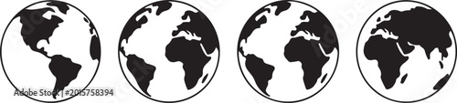 Canvastavla Four world map globe icons with shaded regions