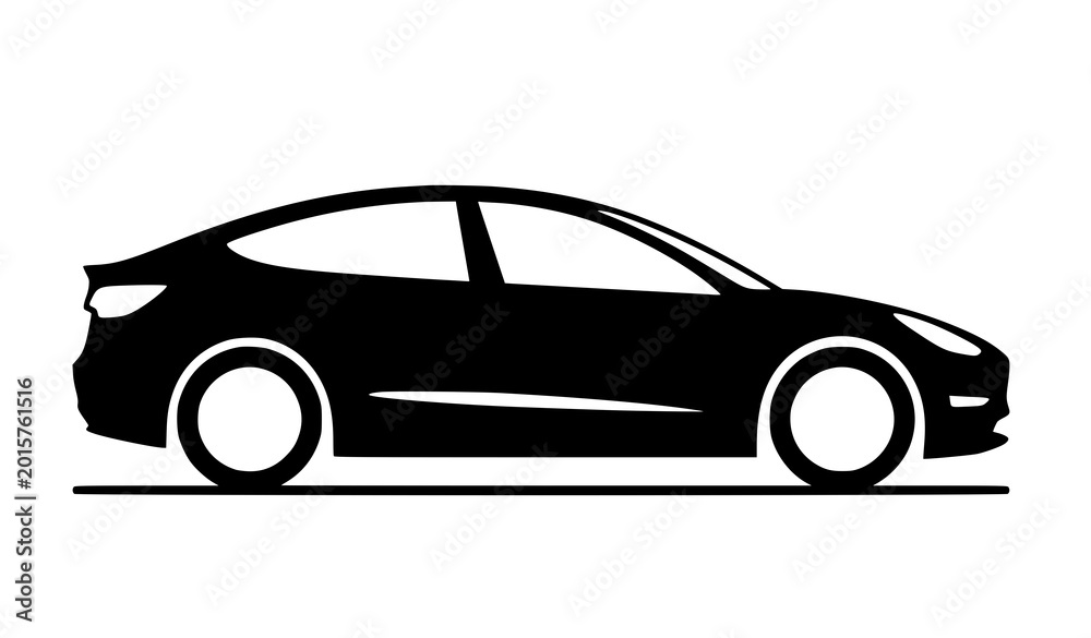 Fototapeta premium Modern automobile side silhouette icon vector in flat minimal style isolated on white