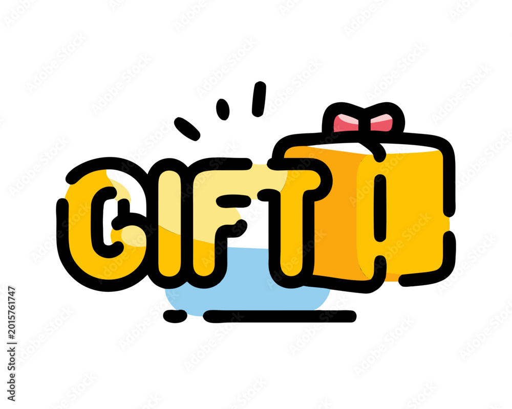 Fototapeta premium ​Creative Gift Text and Surprise Box Illustration: Stylized vector illustration featuring the word 