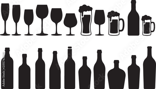 Assorted drinkware and bottles vector icons