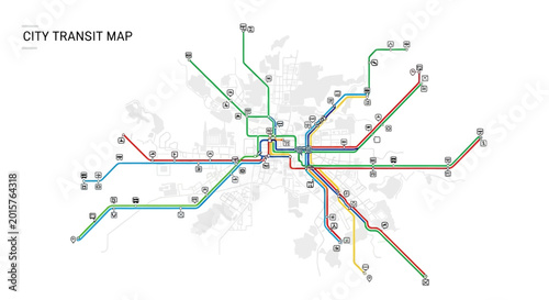Foto Generic city transit map with colorful subway and metro lines