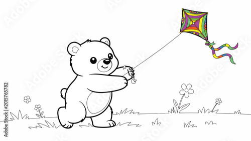 Teddy bear flying a kite.