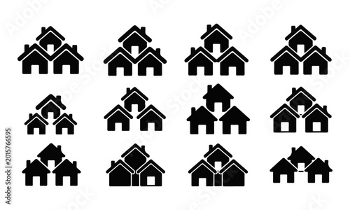 Black House Icons Set. Real Estate, Home, and Community Concept Vector Illustration