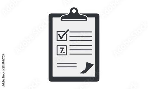Minimalist Black Clipboard with Checklist and Checkmark Vector Icon Isolated